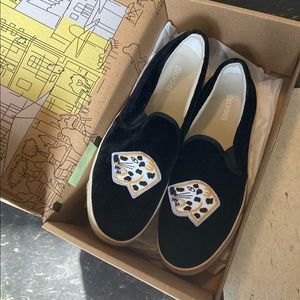 Soludos black velvet jaguar slip on